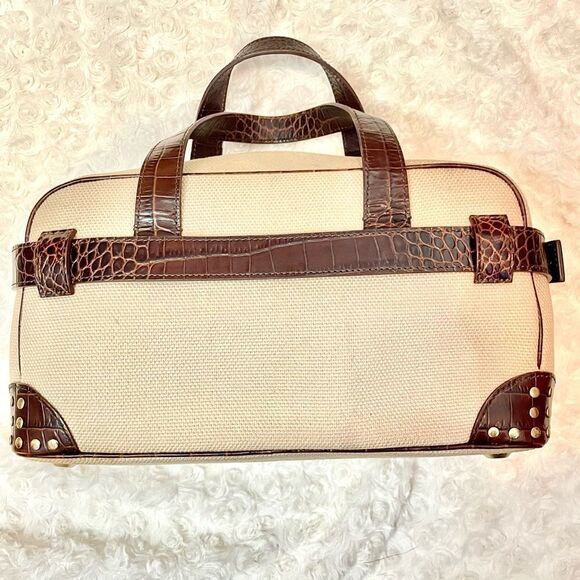 Vintage Diane Von Furstenberg Croc Embossed Leather and Cream Canvas Handbag - Picture 6 of 11